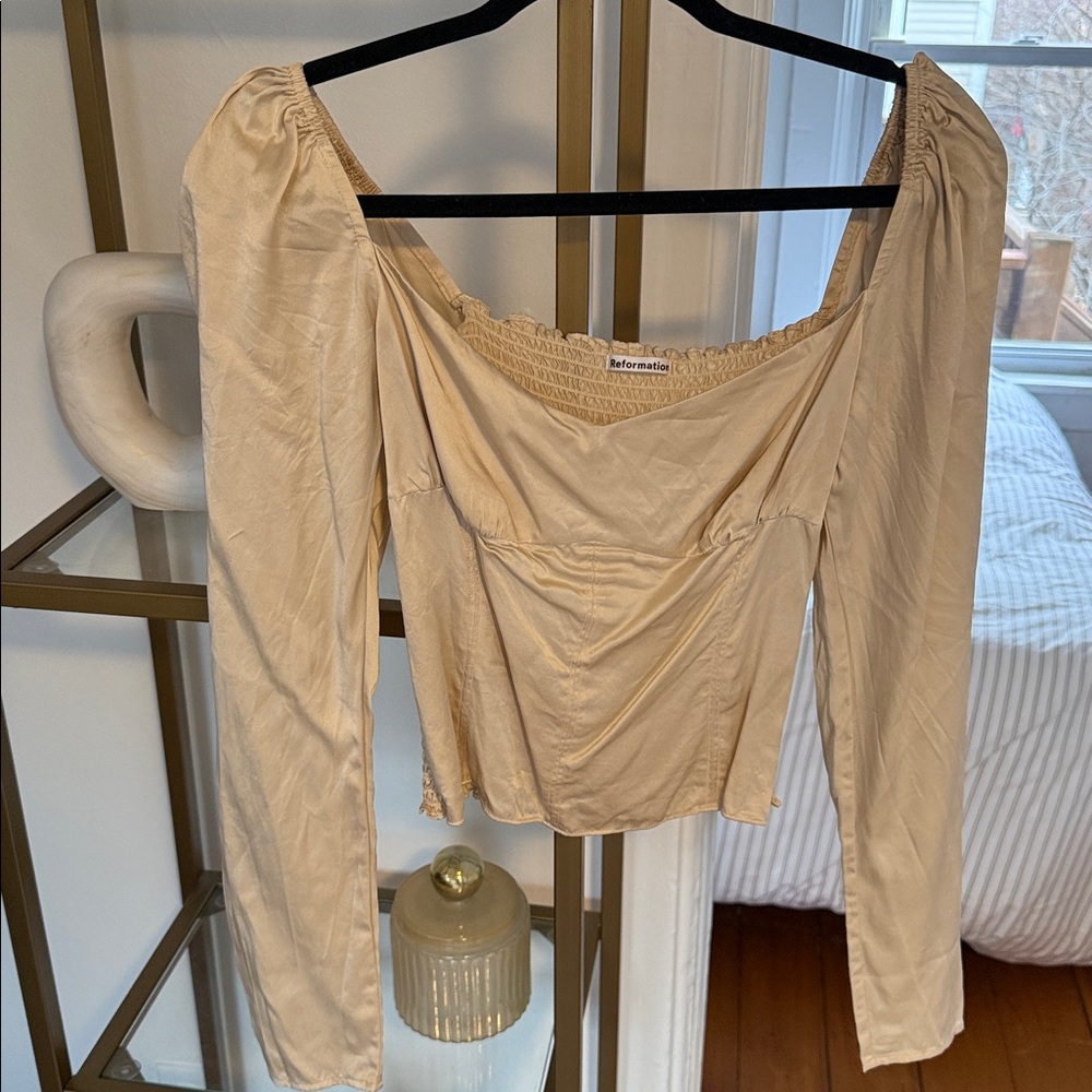 Reformation Beige Long Sleeve Blouse